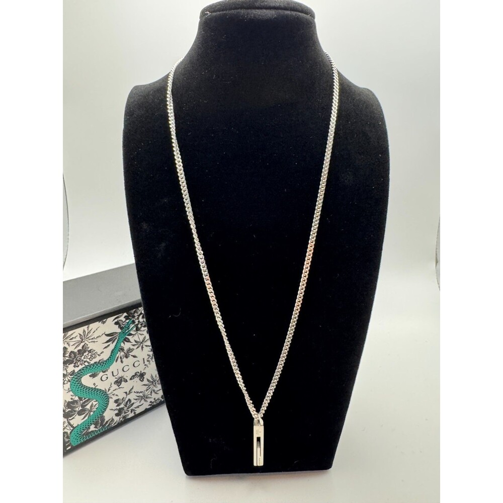 GUCCI Necklace Cut Out G Bar Sterling Silver Unisex Kihei Chain new w/ Box Pouch - Picture 7 of 10